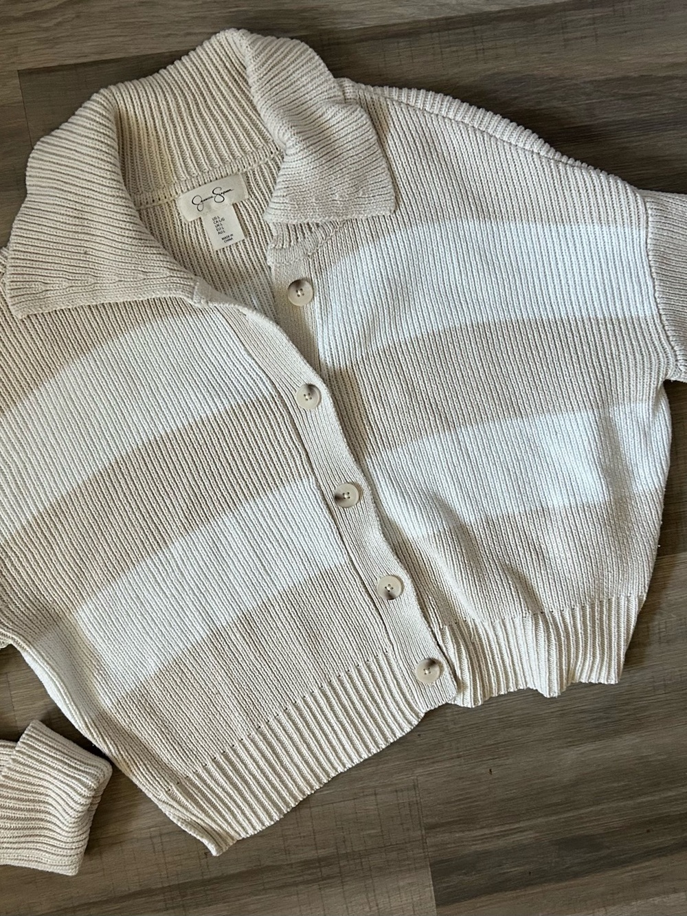 Jessica Simpson Cream and White Striped Button-Front Cardigan